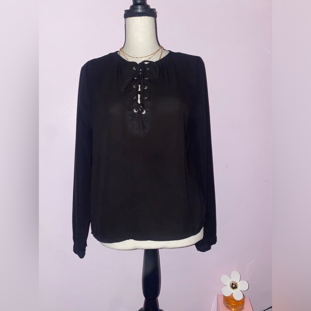 ABSOLUTE ANGEL Lace up Black Blouse. Size Small